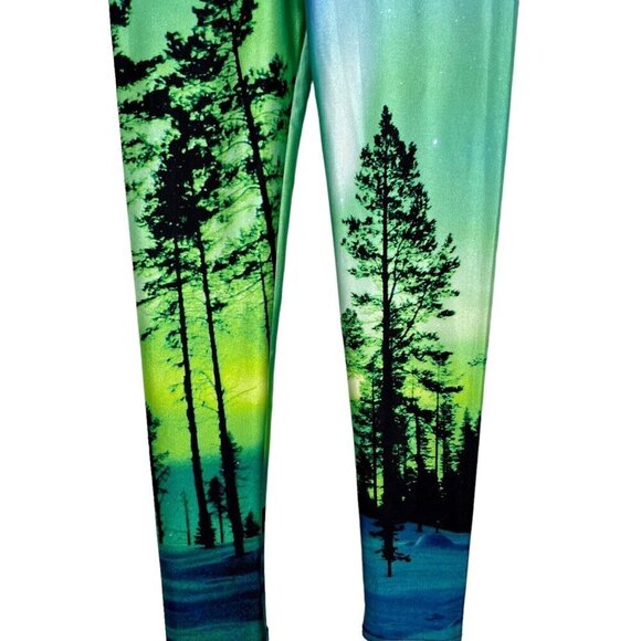 Black Milk Size S Aurora Skye Leggings Aurora Borealis Blue Green Sky Stretch - Picture 5 of 11